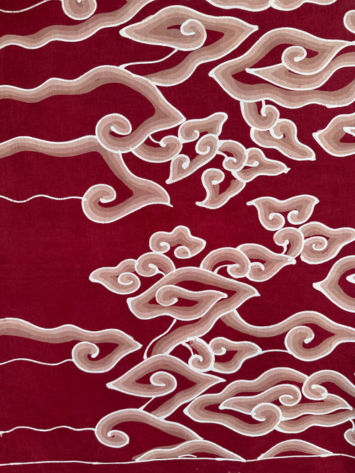 Hand-Drawn Mega Mendung Batik Textile | Burgundy