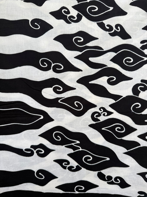 Hand-Drawn Mega Mendung Batik Textile | Black & White