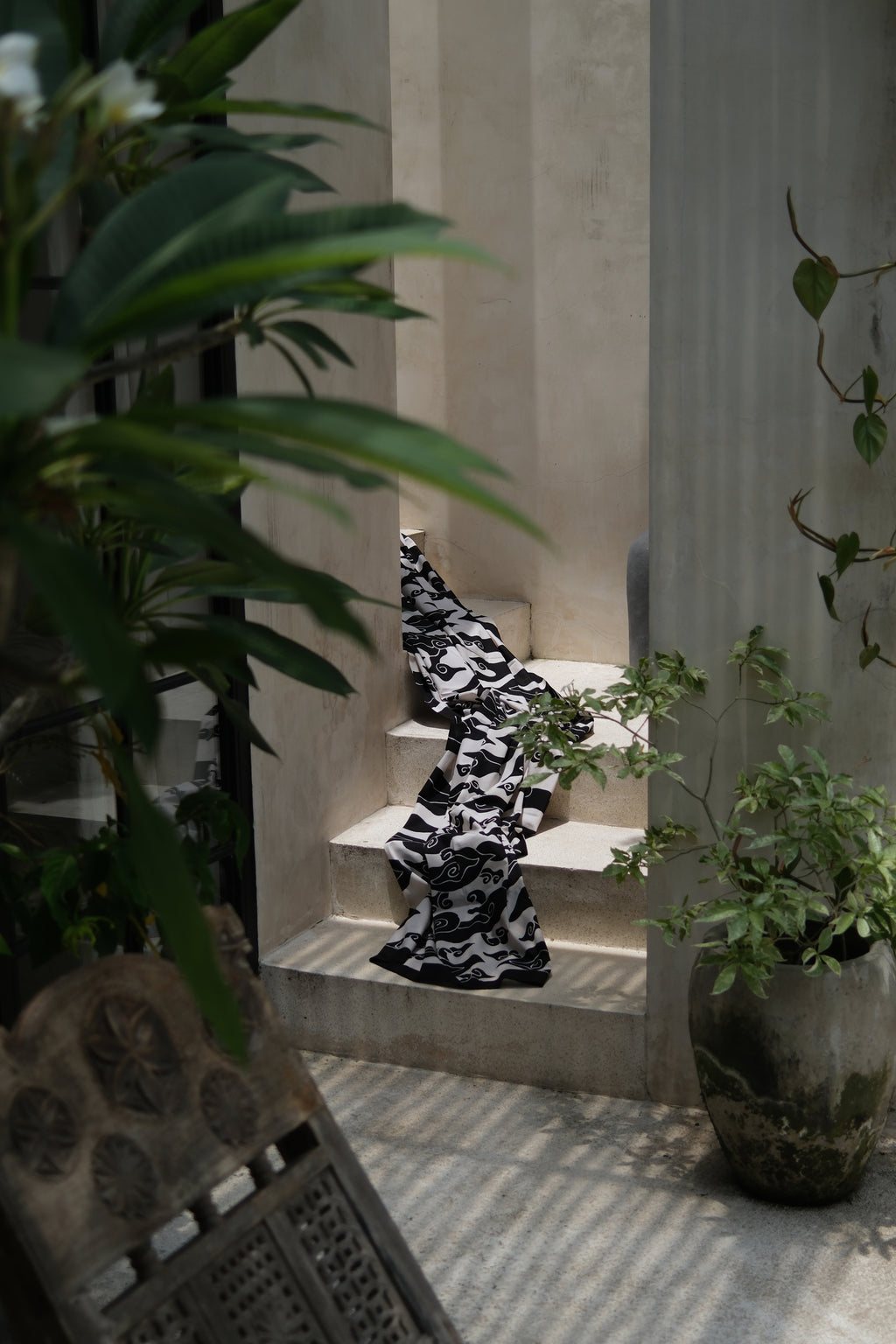 Cloud batik sarong / wall hanging - black and white