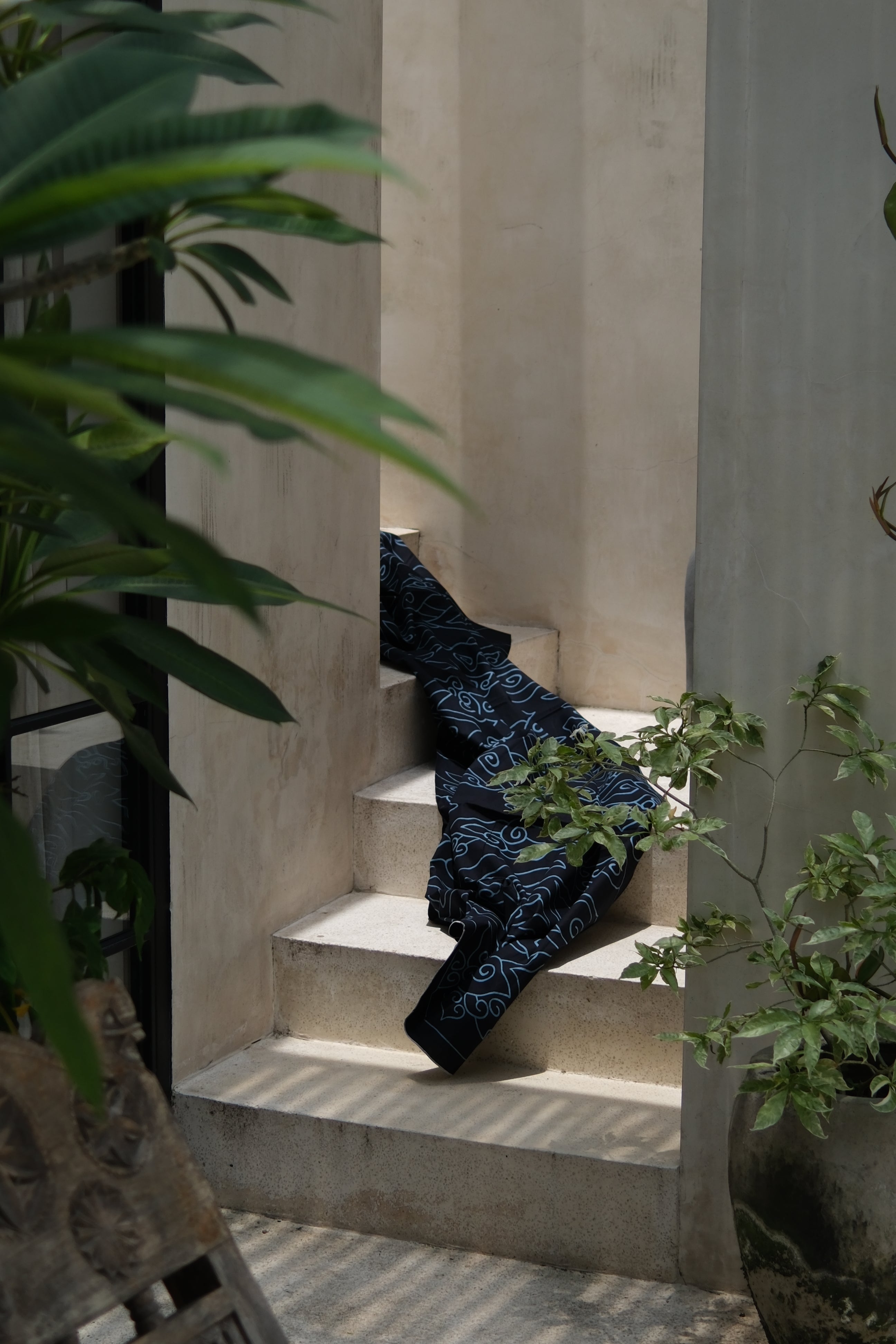 Cloud batik sarong / wall hanging - navy and dusty blue