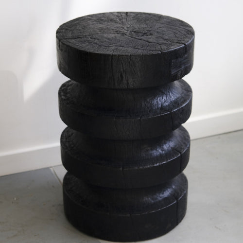 Chess stool, charred mango wood - Hand and Ember