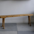 Footed bench with carved detail, aged teak wood (B) - Hand and Ember