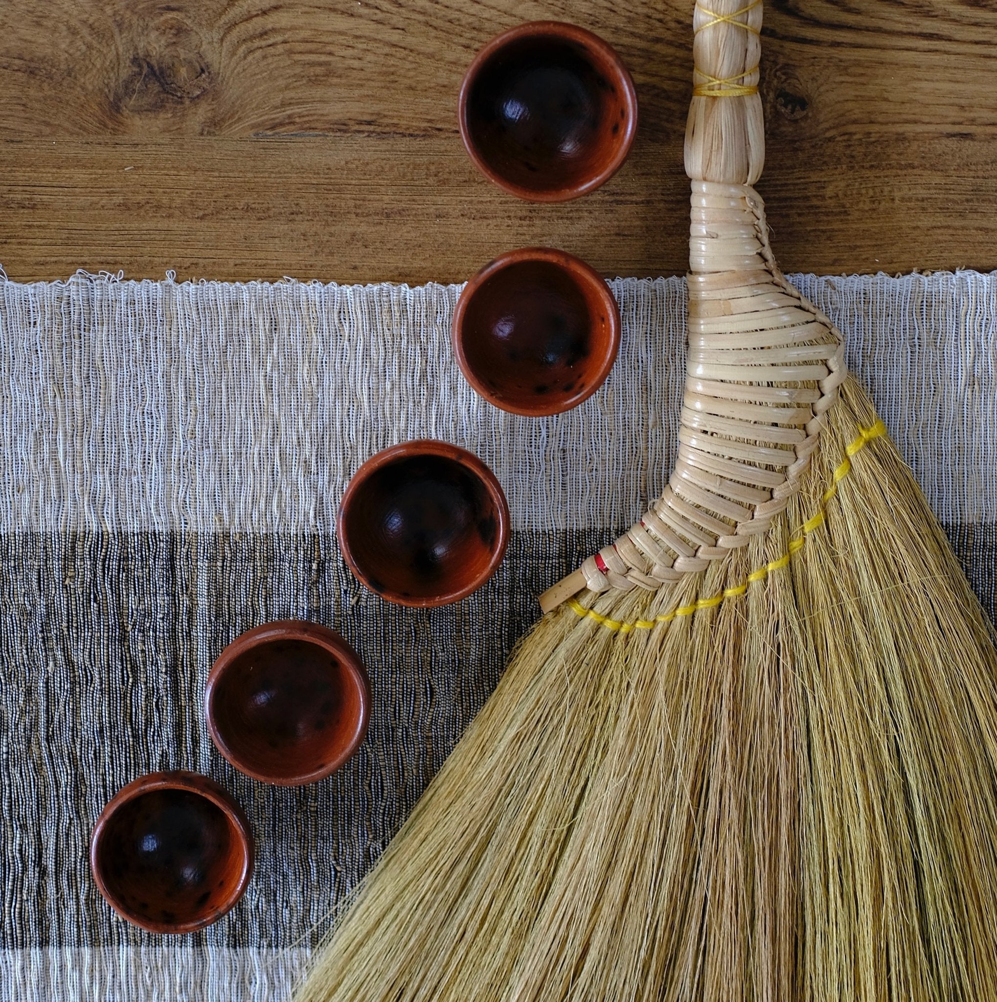 Handmade hand broom with salt dishes