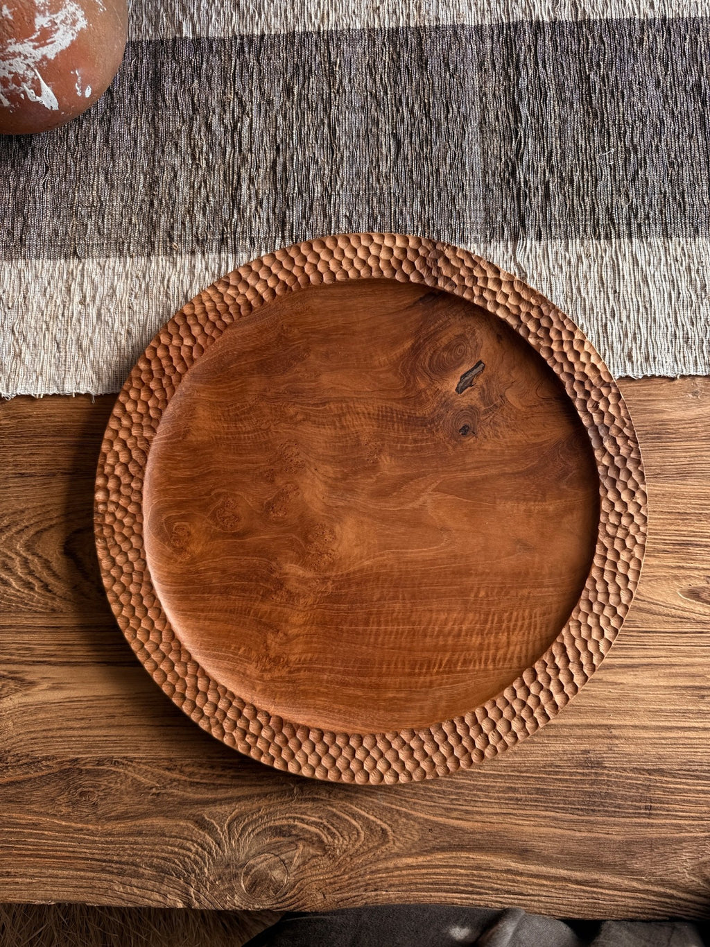 Hand carved teak plate - Hand and Ember