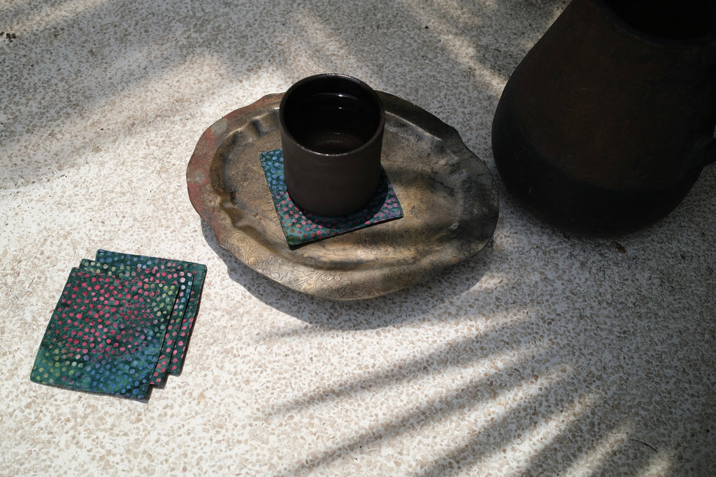Batik Coasters: Hand-Stamped Batik Coasters | Hand and Ember - Glass Mirage