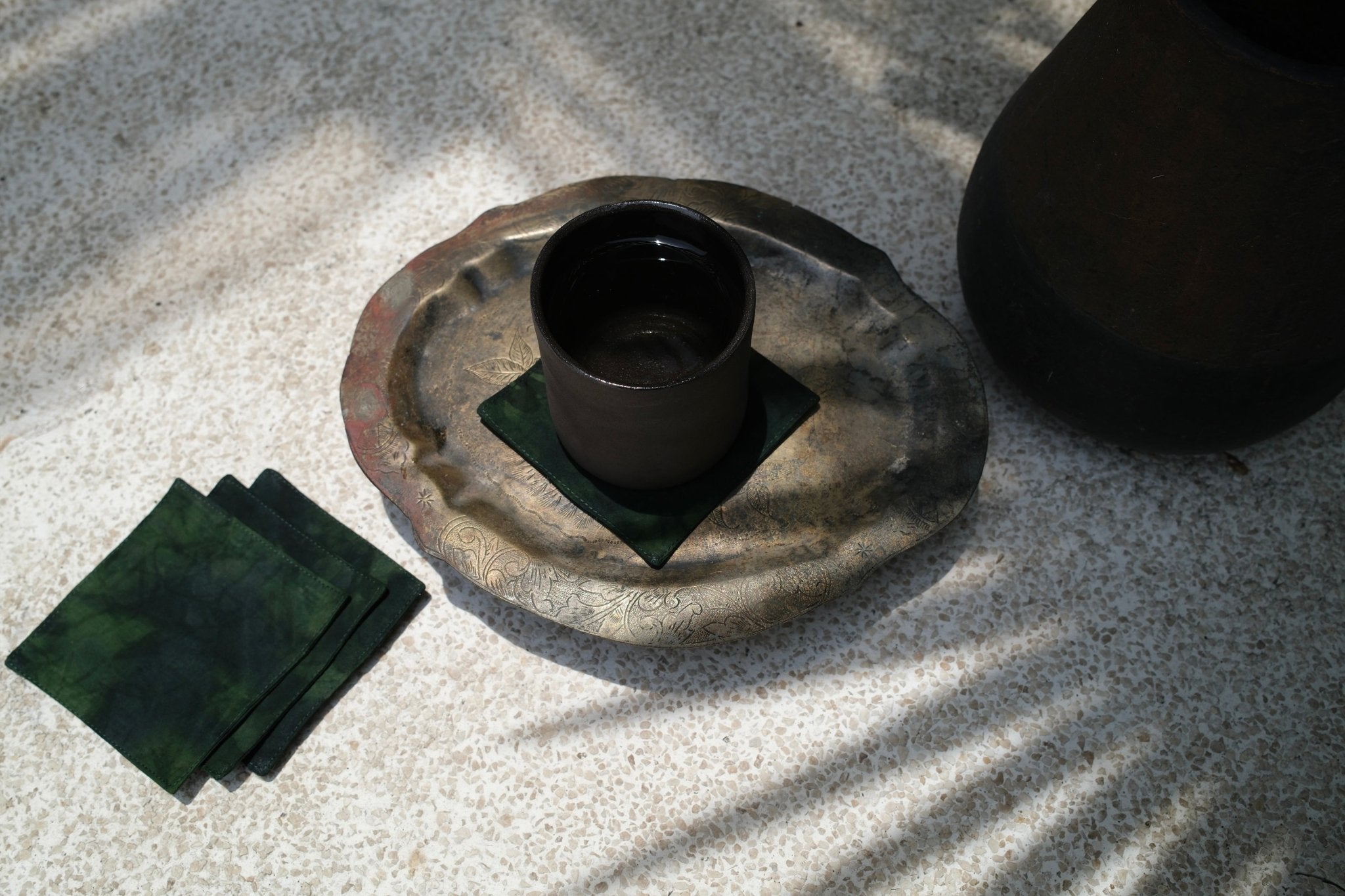 Batik Coasters: Hand-Stamped Batik Coasters | Hand and Ember - Leafshadow
