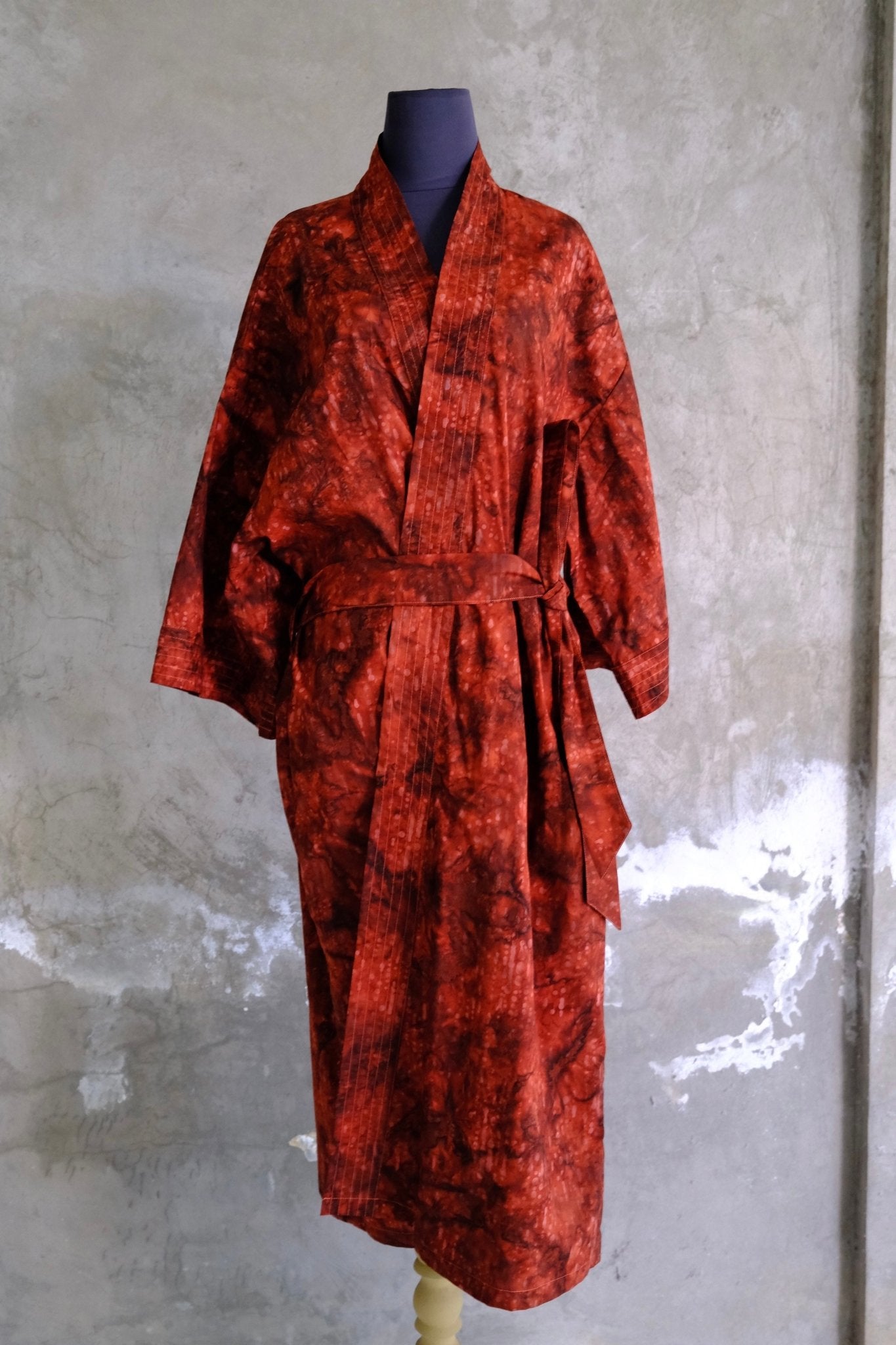 Cotton Batik Robe: Hand-Stamped Kimono Robe | Hand and Ember - The Afterglow