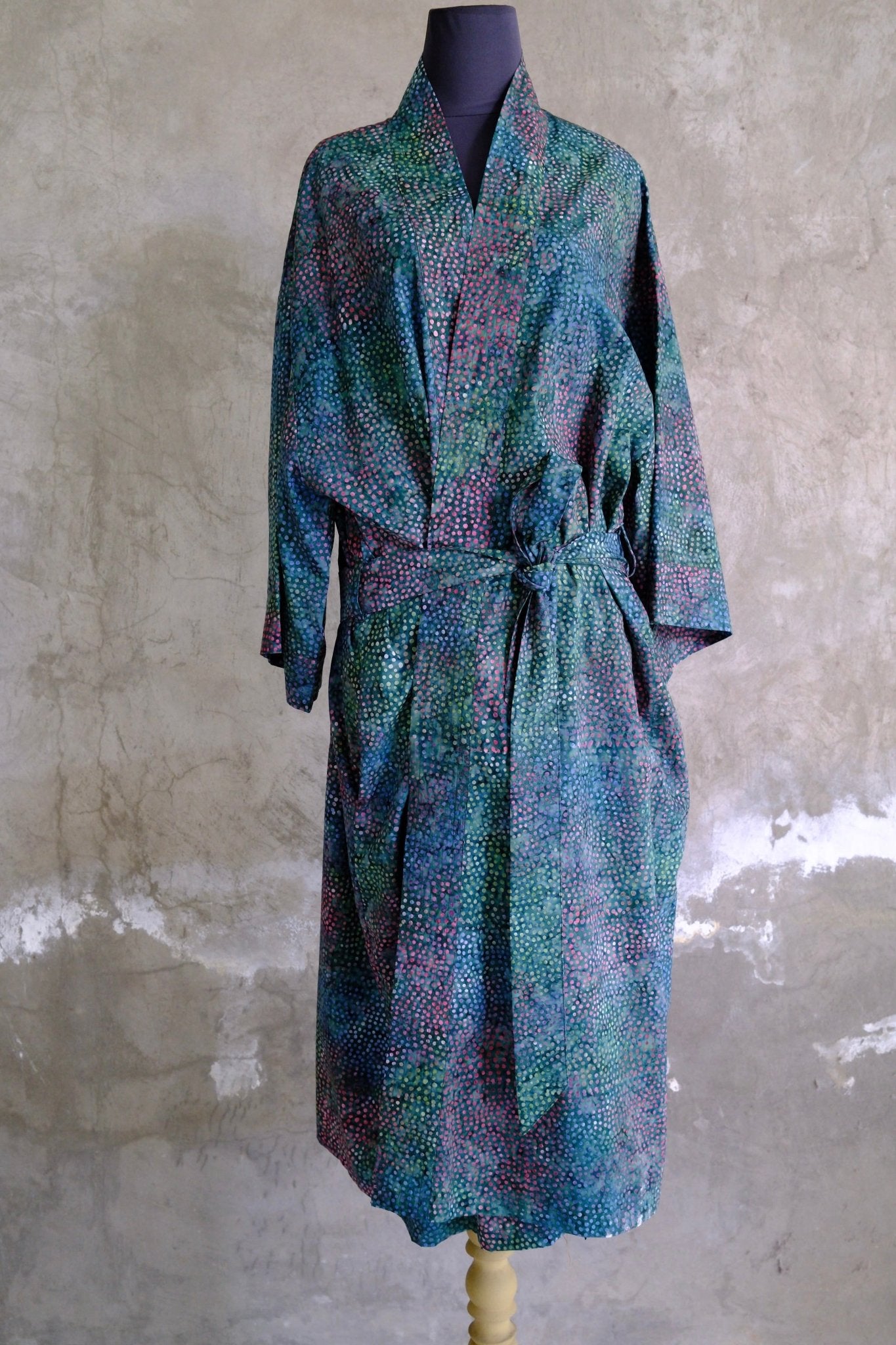 Cotton Batik Robe: Hand-Stamped Kimono Robe | Hand and Ember - The Glass Mirage