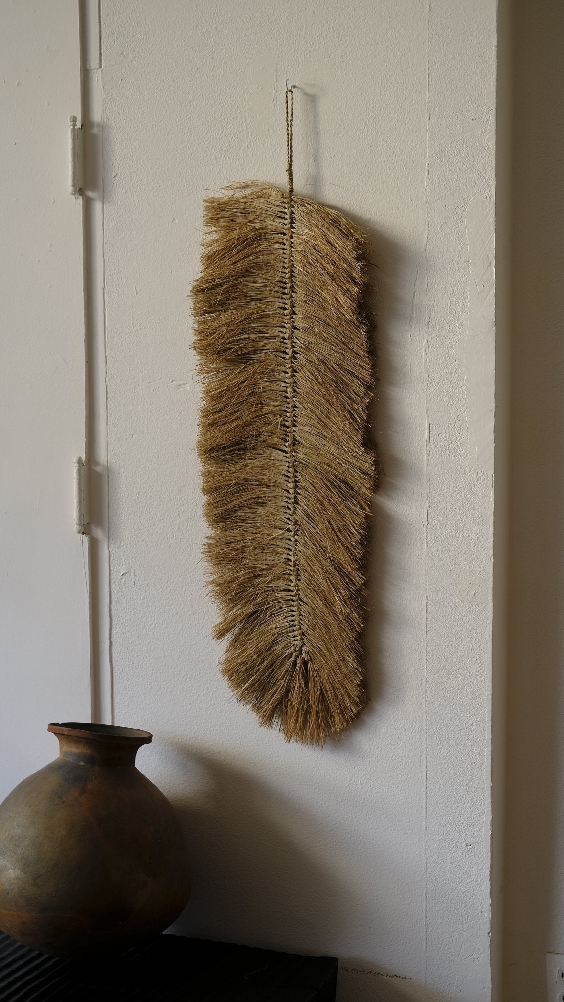 Natural palm fiber wall hanging - long - Hand and Ember