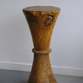 Pedestal with hand-carved rope detail, aged teak wood - Hand and Ember