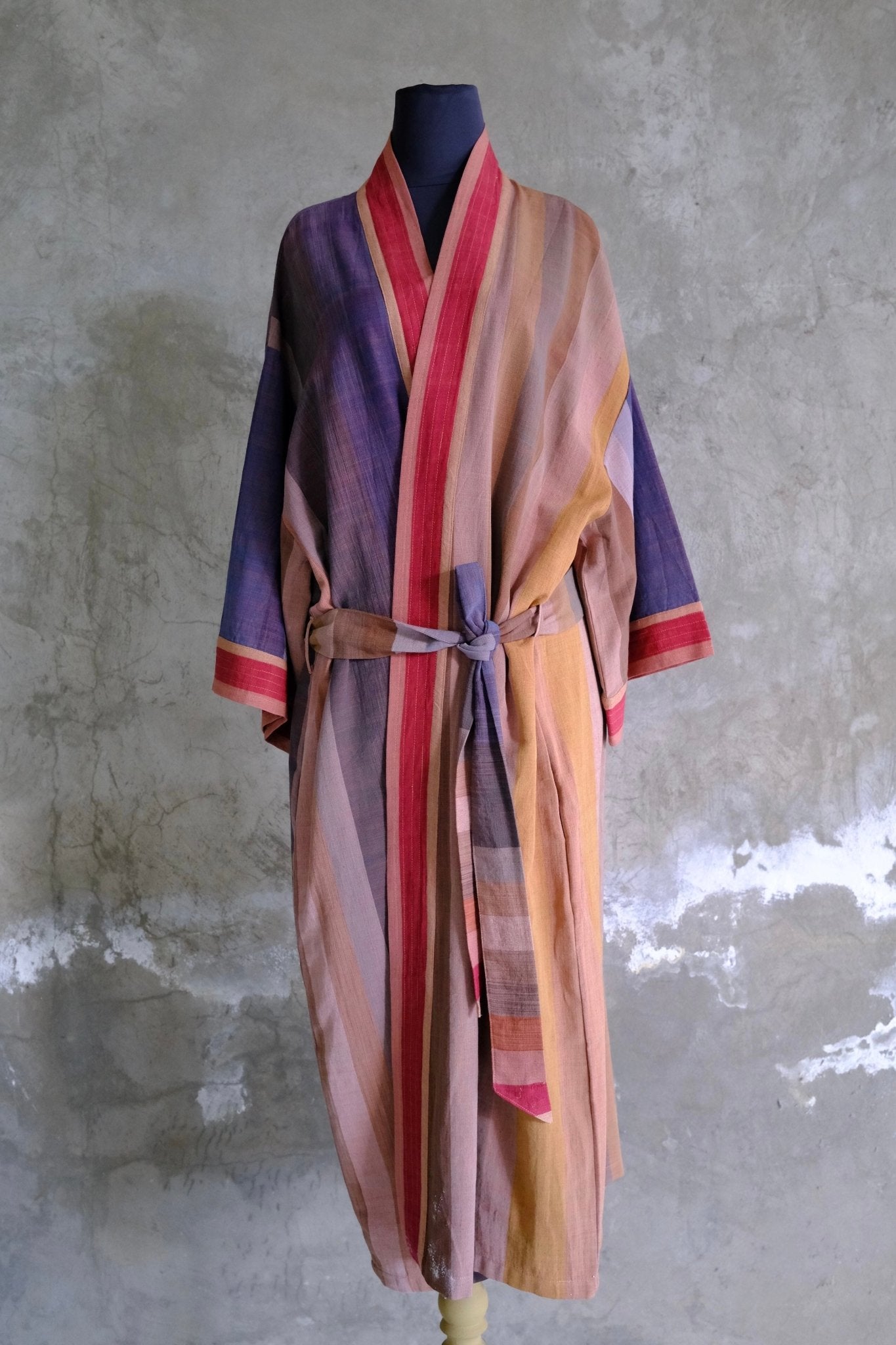 Striped Cotton Kimono Robe - The Warm Horizon | Hand and Ember
