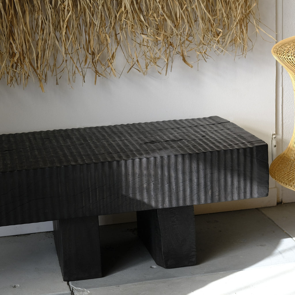Ribbed slab bench, charred suar wood - Hand and Ember