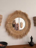 Round raffia mirror - Hand and Ember