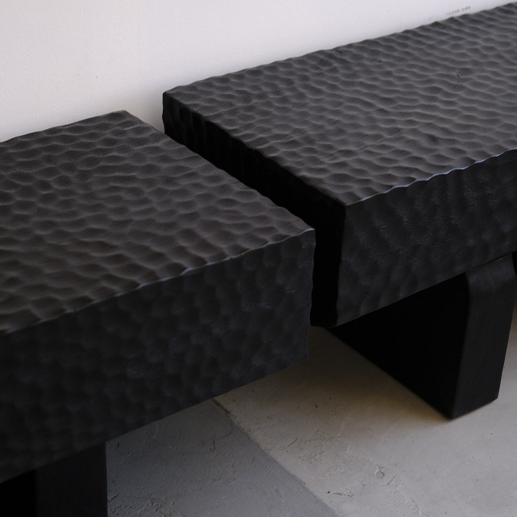 Textured slab bench, charred suar wood - Hand and Ember