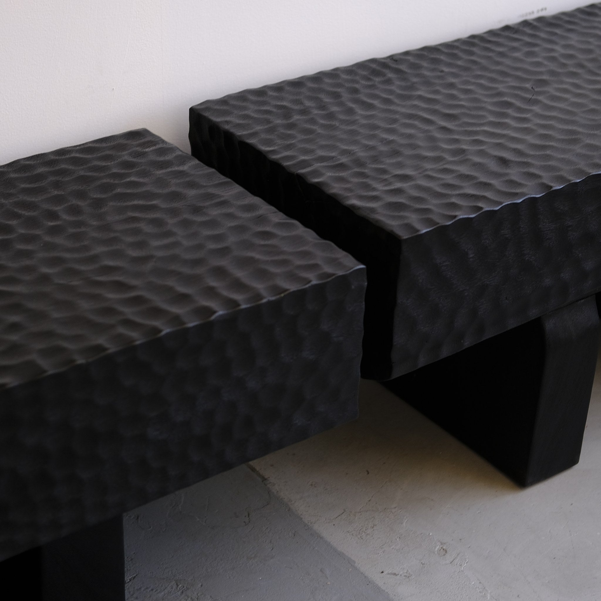 Textured slab bench, charred suar wood - Hand and Ember