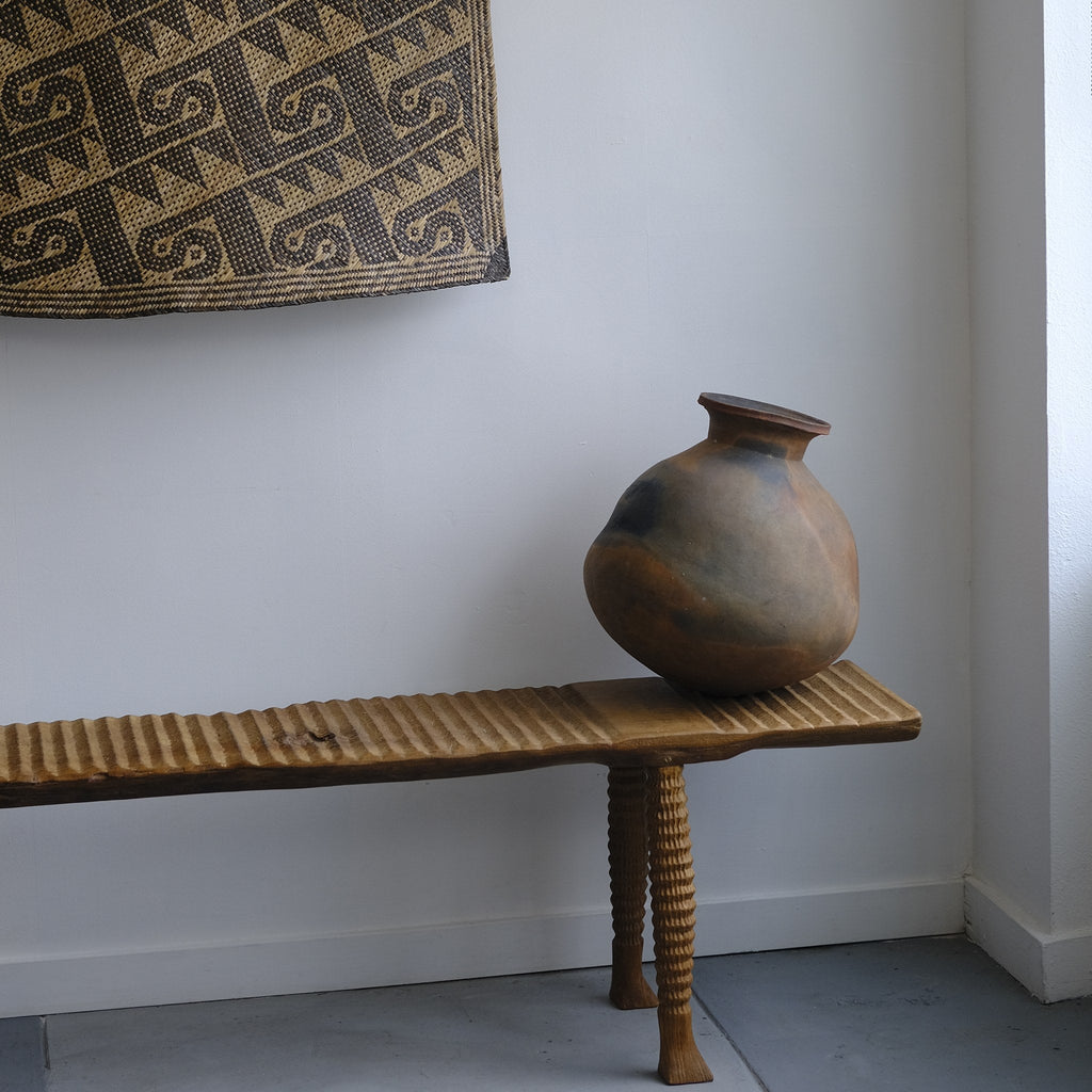 Washboard texture bench, aged teak wood - Hand and Ember