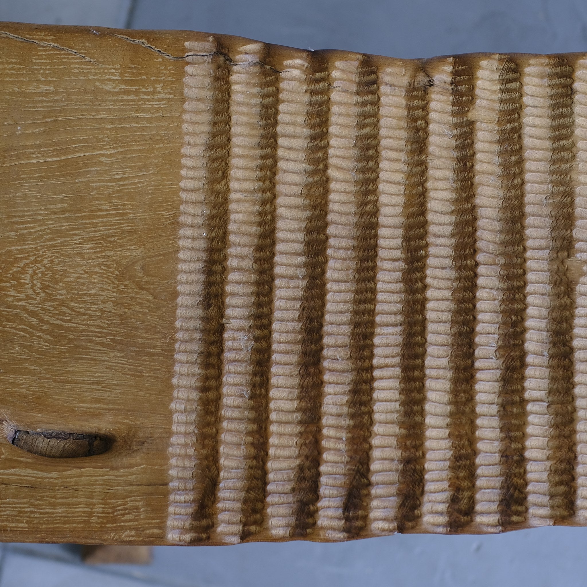 Washboard texture bench, aged teak wood - Hand and Ember